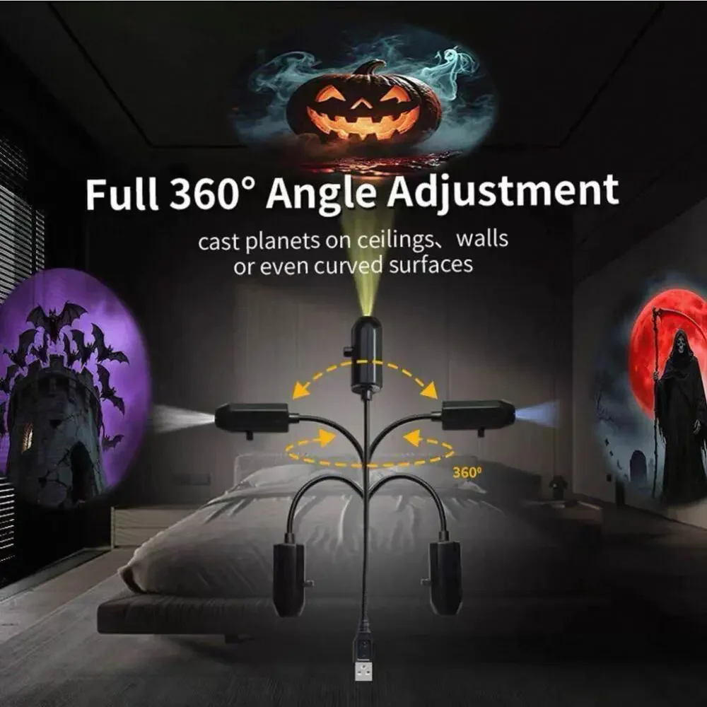 USB Halloween Projector Light, 6 Spooky Pattern Slides Party Yard Wall Decor